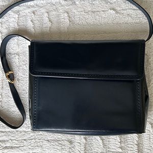 Vintage Salvatore Ferragamo Navy Blue Leather Classic Shoulder Bag